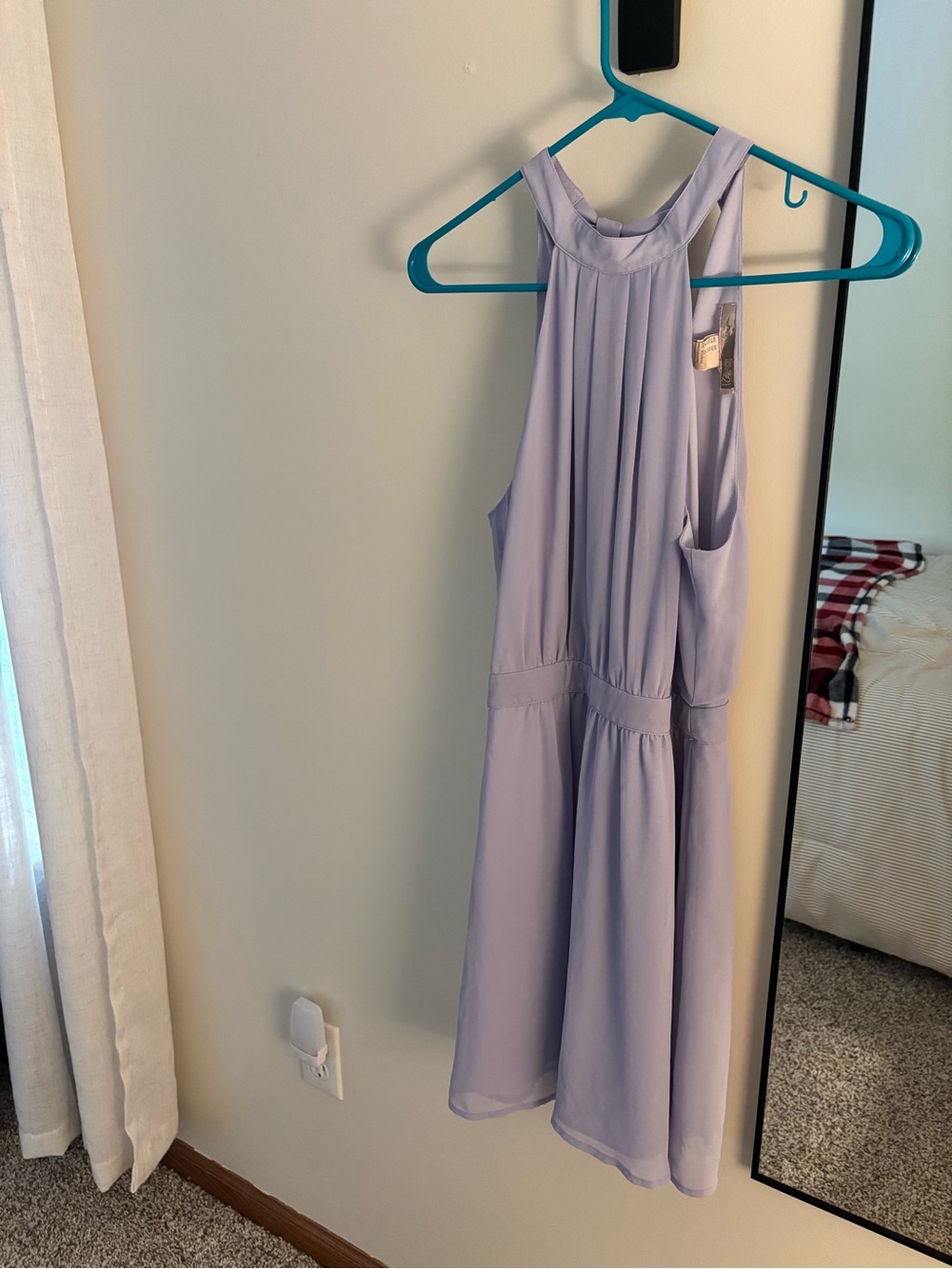 Lavender Halter Mini Dress - Sleeveless Pleated Style